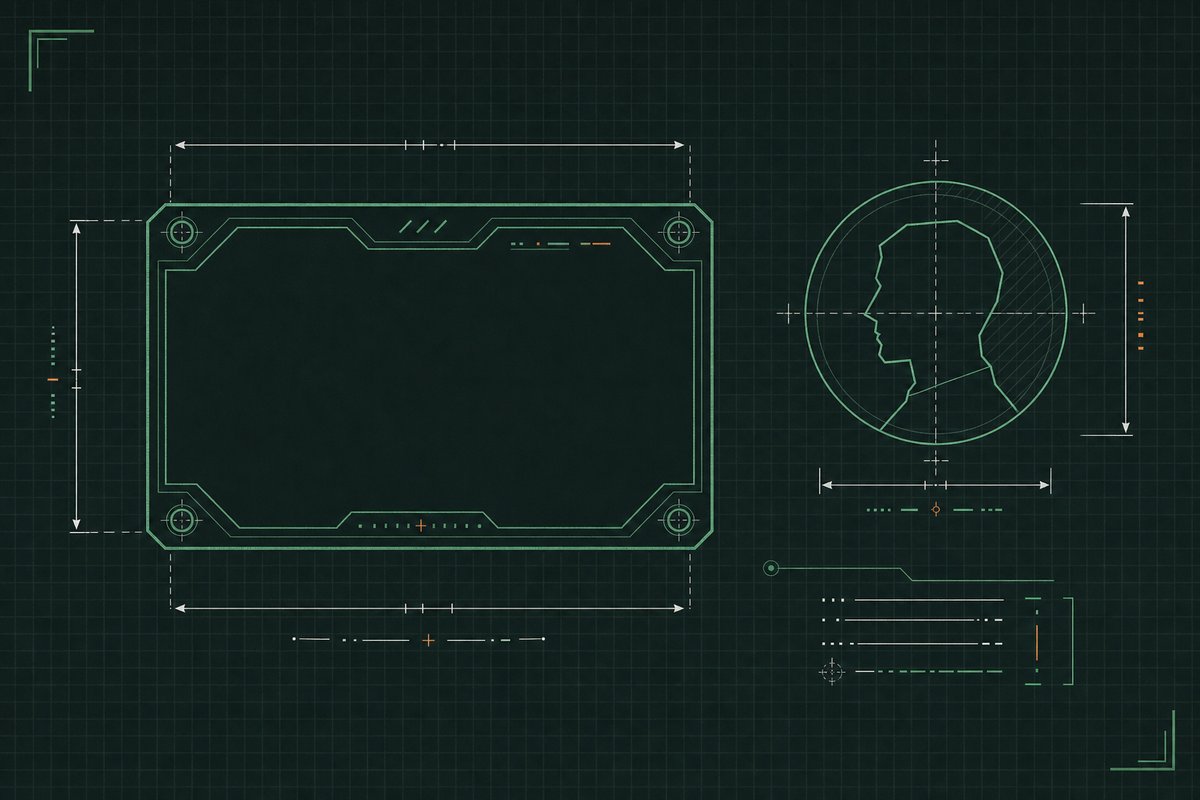Schematic ID-plate diagram with an abstract profile silhouette icon and annotation lines