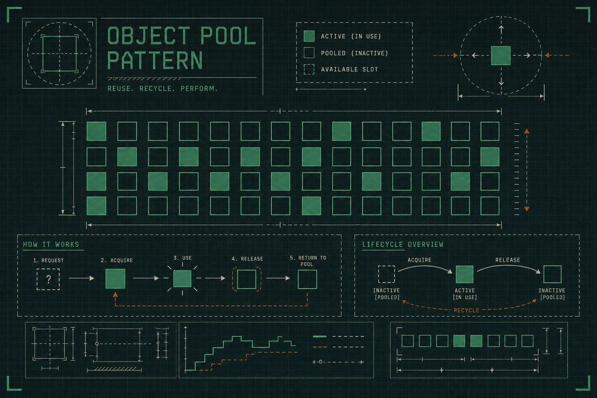 Schematic grid of small square icons, roughly a third solid-filled as active and the rest hollow as pooled